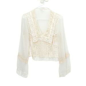 Vintage Lorrie Kabala Lace Cottagecore Dainty Sheer Chiffon Blouse Top